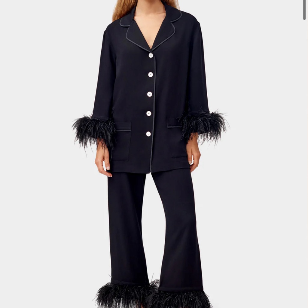 Sleeper Party Pajamas With Detachable Feathers In Black - Top Only